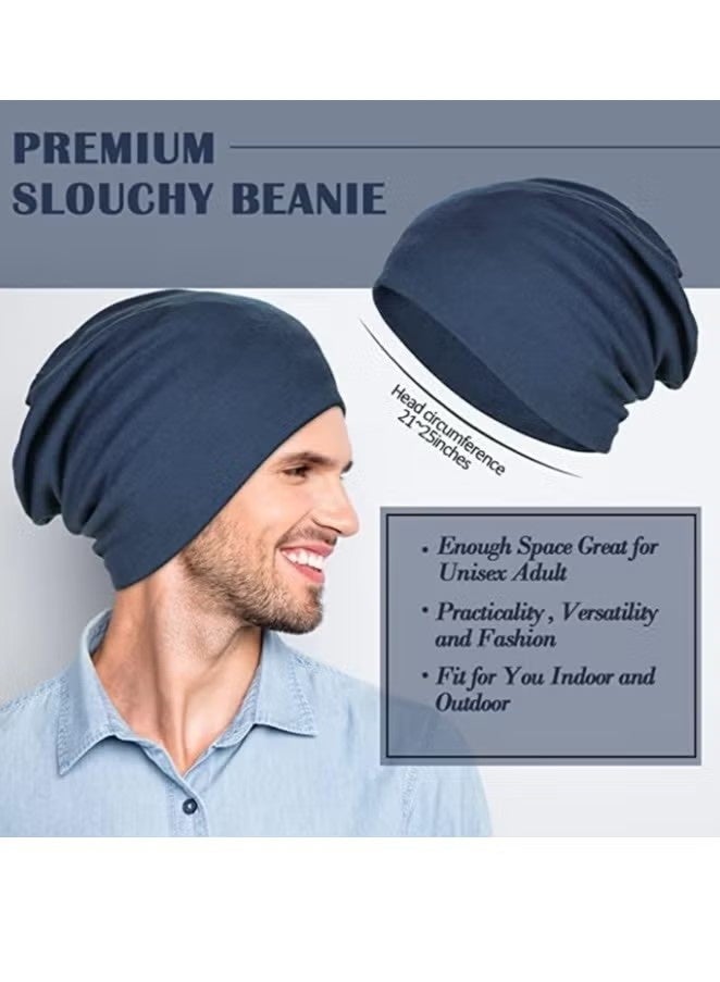 Cotton Slouchy Beanie Hat, 4 Pack Soft Lightweight Oversize Running Beanie Adult Dwarf Hats Chemo Cap for Men Women - Image 5